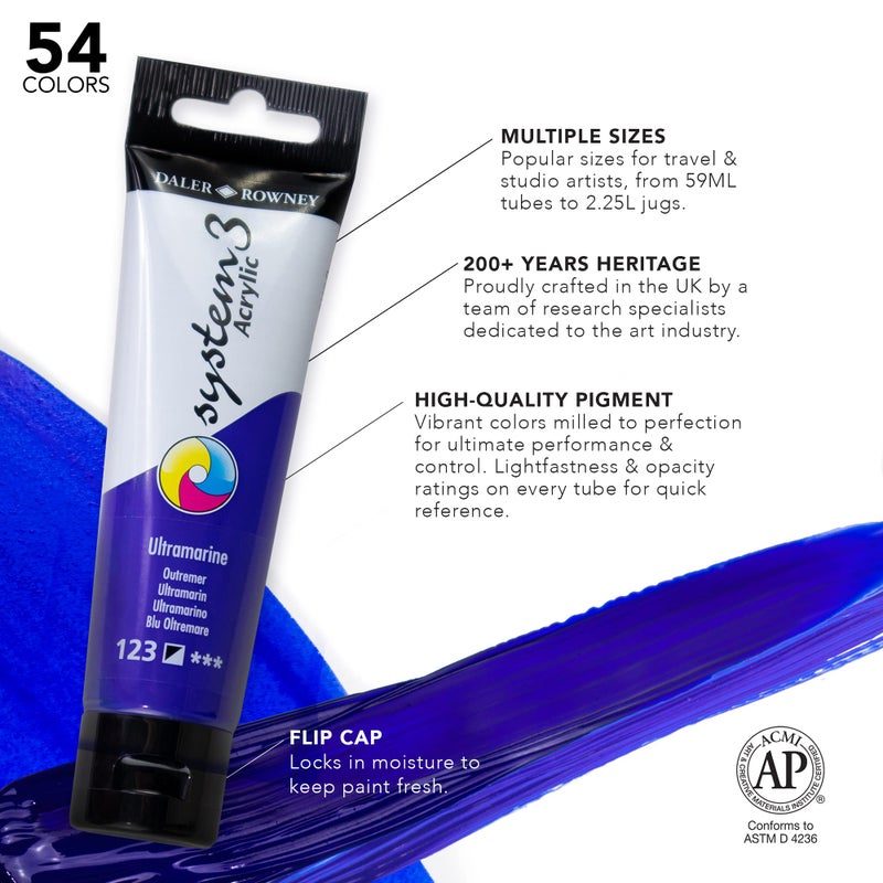 Daler Rowney System3 Titanium White 59ml Acrylic Paint Tube - Acrylic Painting Supplies for Artists and Students - Artist Paint for Murals Canvas and More - High Quality Art Paint for All Skill Sets - Image 3